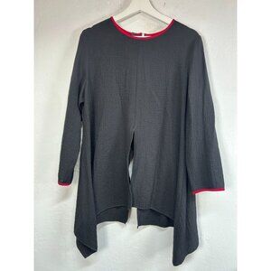 Vintage 2000s IC By Connie K Women's Asymmetrical Long Sleeve Black Top Large